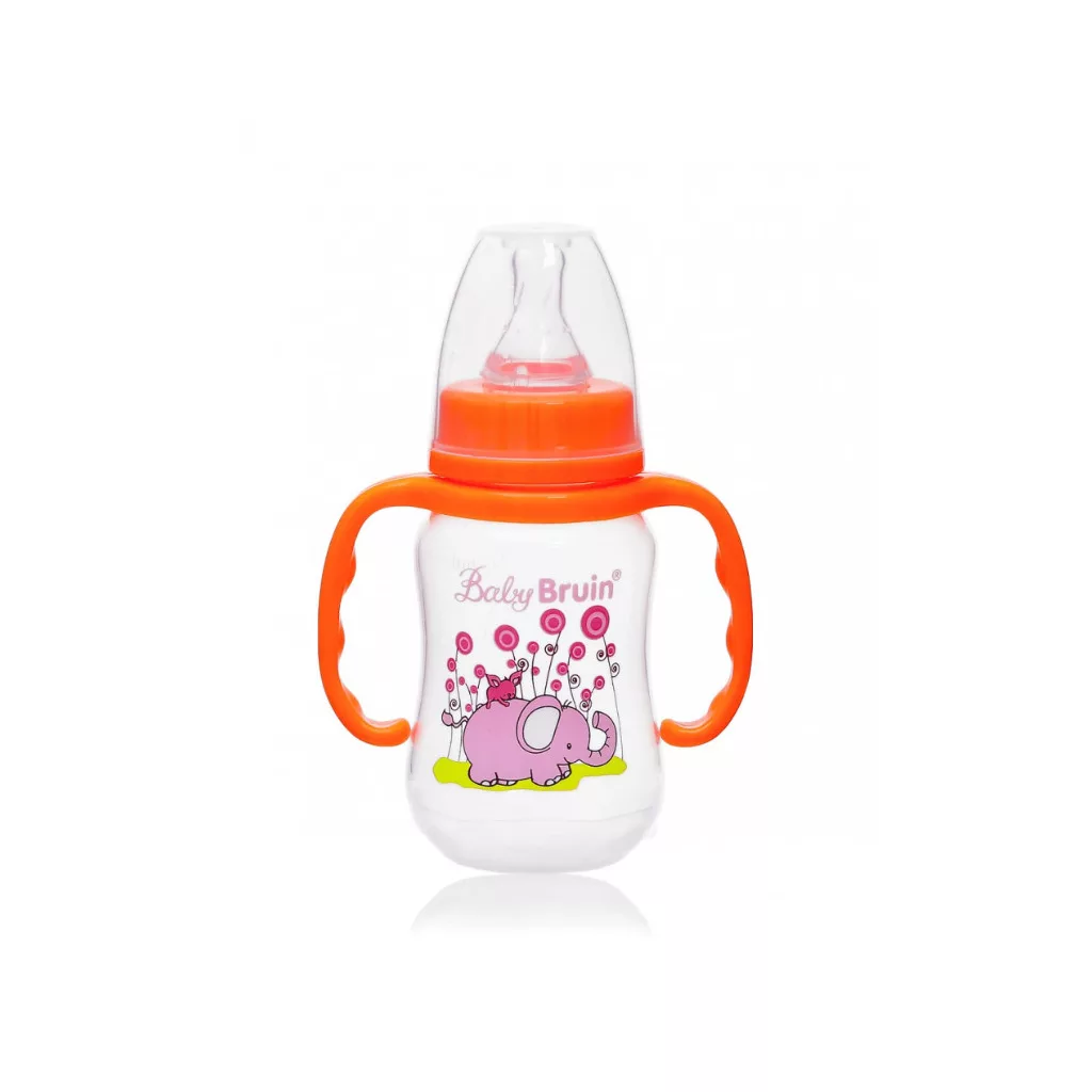 BabyBruin műanyag karcsúsított cumisüveg fogóval - narancs (125 ml)
