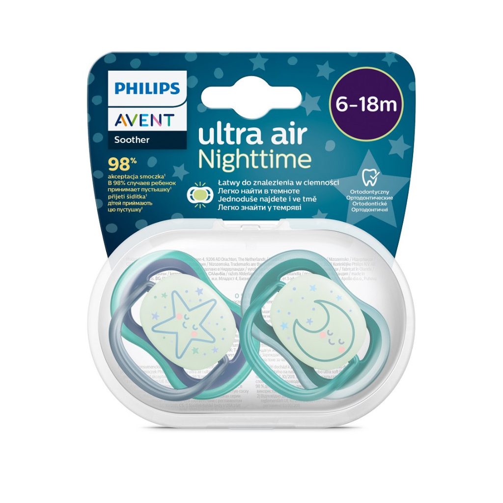 Philips AVENT SCF376/13 Ultra air játszócumi éjszakai 6-18hó, fiús (2 db)