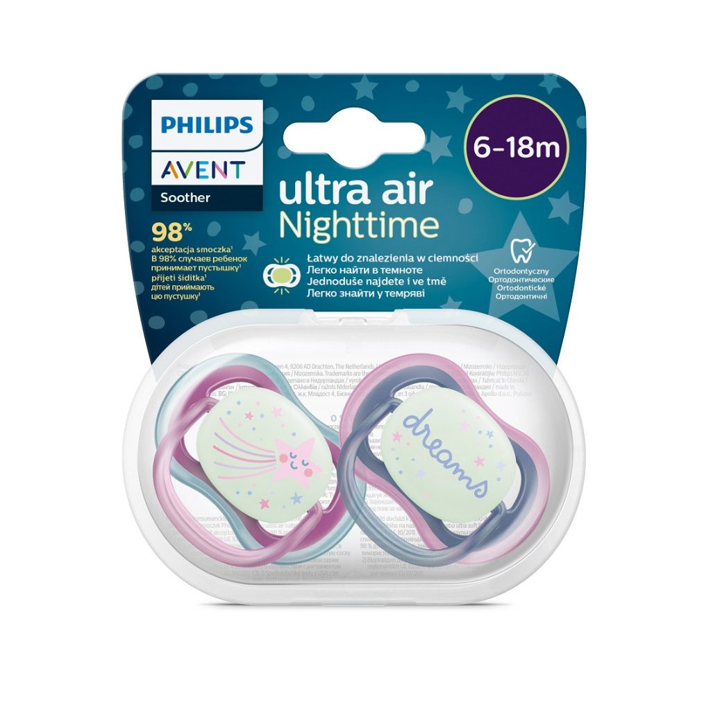 Philips AVENT SCF376/14 Ultra air játszócumi éjszakai 6-18hó, lányos (2 db)