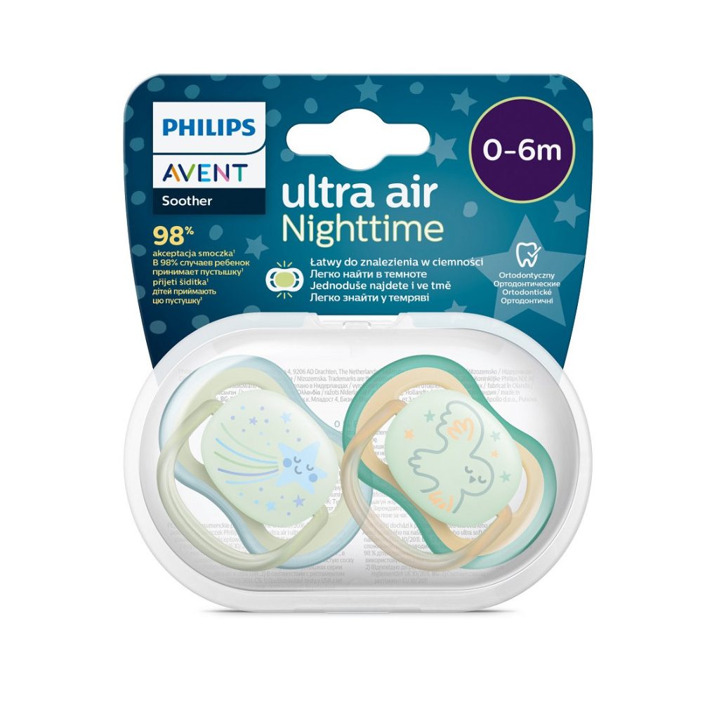 Philips AVENT SCF376/18 Ultra air játszócumi éjszakai 0-6hó, fiús (2 db)