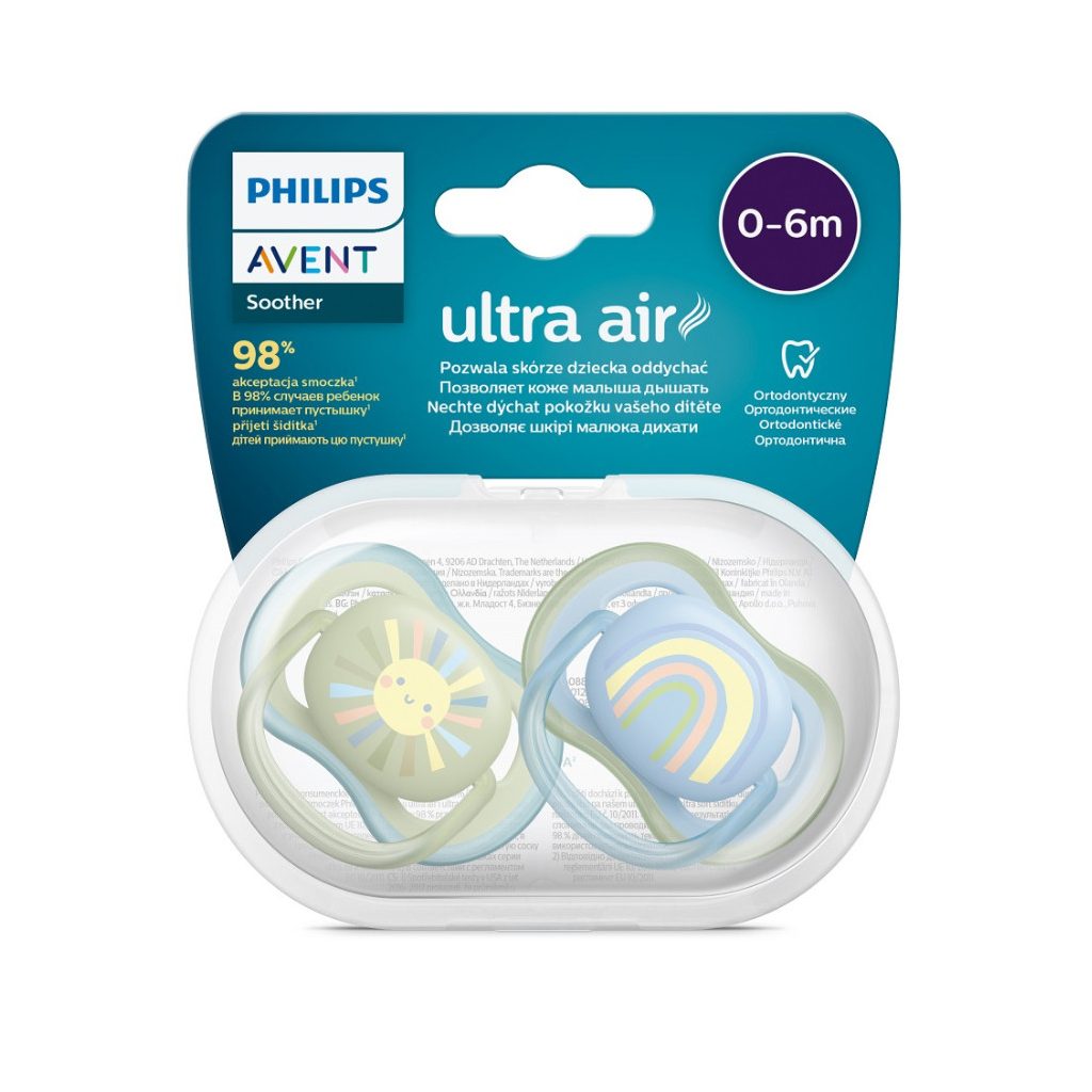 Philips AVENT SCF085/58 Ultra air játszócumi mintás 0-6hó fiús, 2 db (szivárvány)