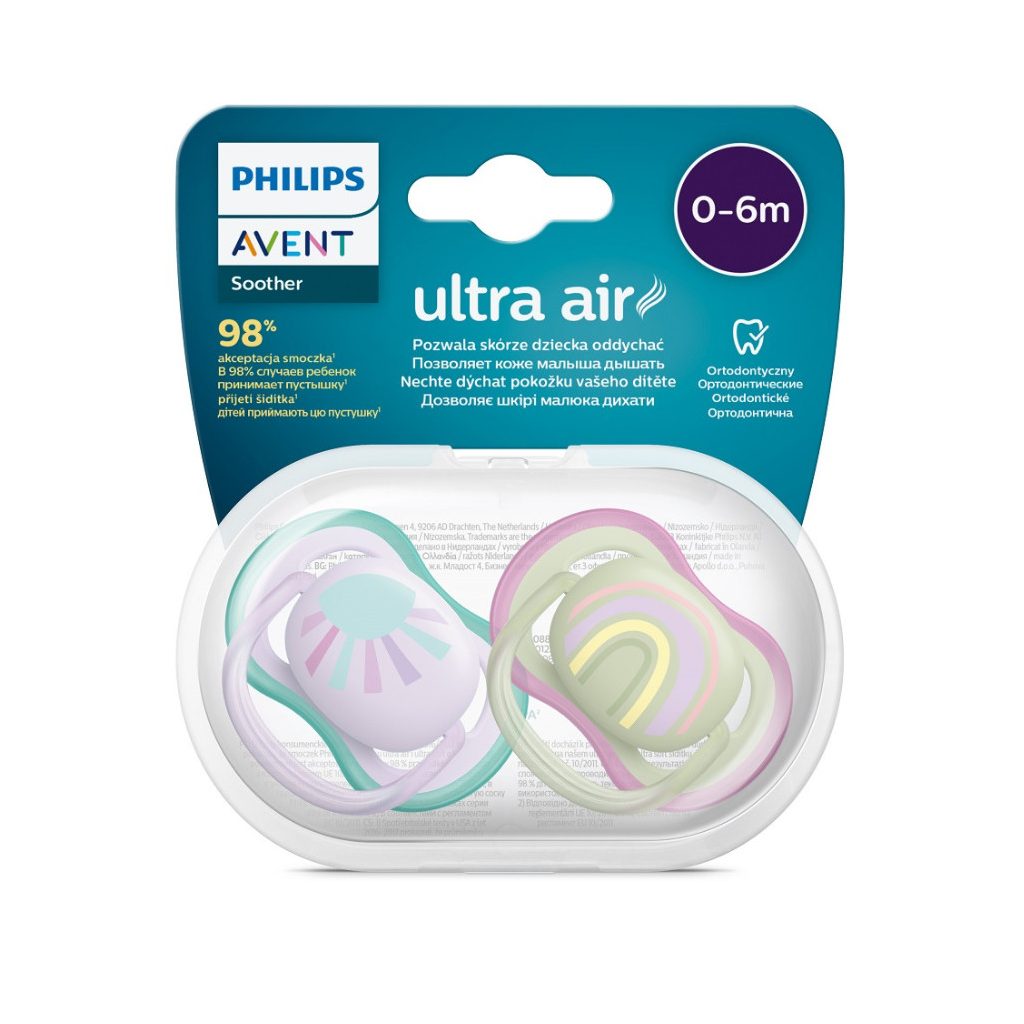 Philips AVENT SCF085/59 Ultra air játszócumi mintás 0-6hó lányos, 2 db (szivárvány)