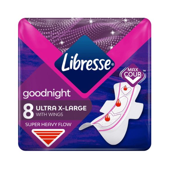 Libresse Ultra+ X-Large Goodnight szárnyas éjszakai egészségügyi betét (8 db)