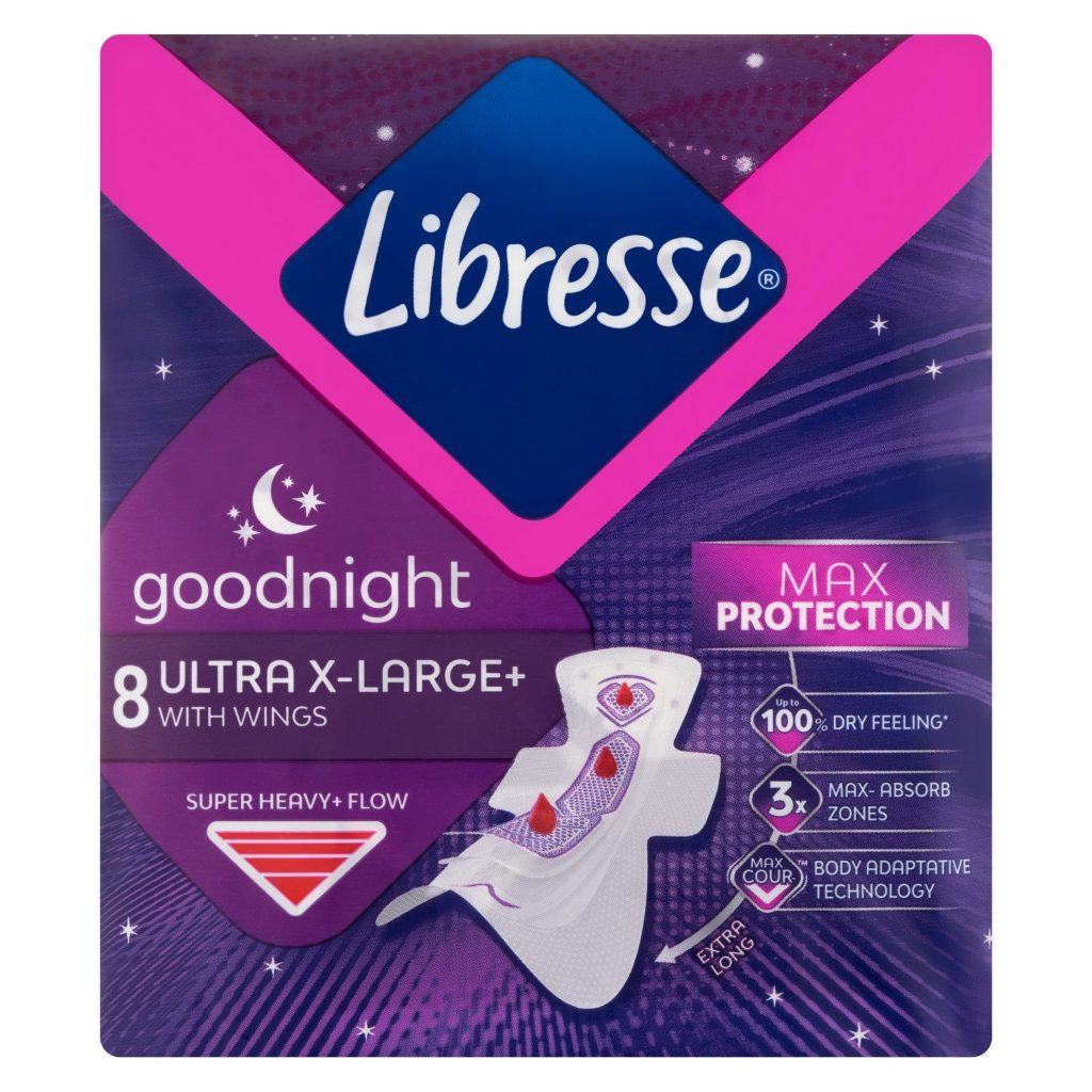 Libresse Ultra+ X-Large Goodnight szárnyas éjszakai egészségügyi betét (8 db)