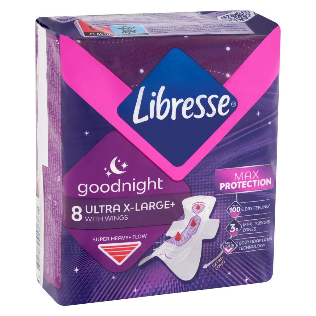 Libresse Ultra+ X-Large Goodnight szárnyas éjszakai egészségügyi betét (8 db)
