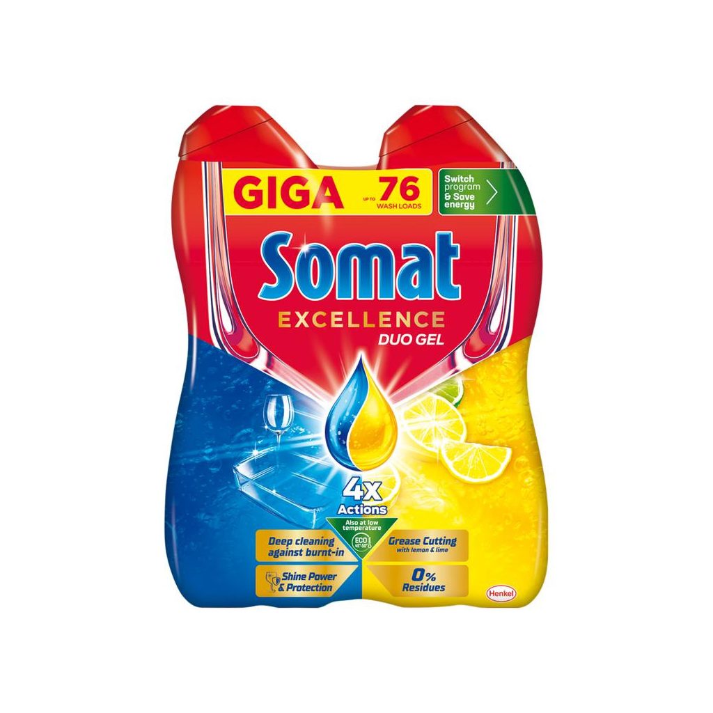 Somat Excellence Duo Gel gépi mosogatószer gél 2x684 ml (76 mosogatás)