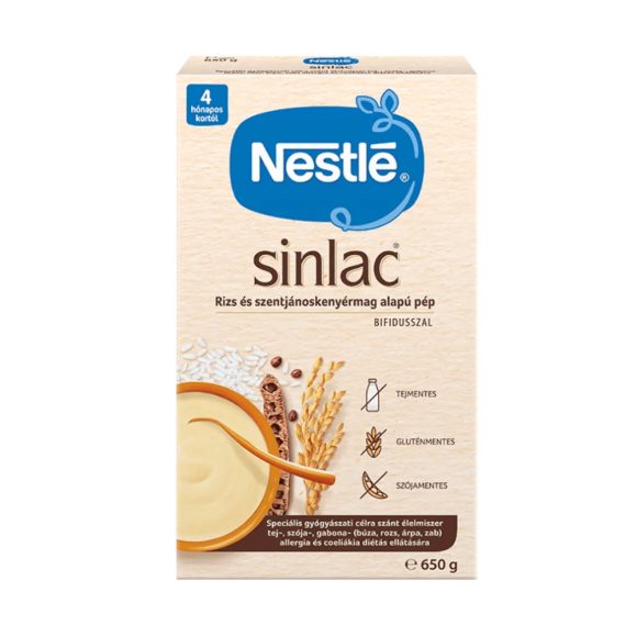 Nestlé Sinlac rizs- és szentjánoskenyérmag alapú pép Bifidusszal 4 hó+ (650 g)