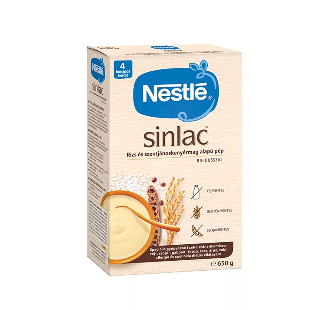 Nestlé Sinlac rizs- és szentjánoskenyérmag alapú pép Bifidusszal 4 hó+ (650 g)