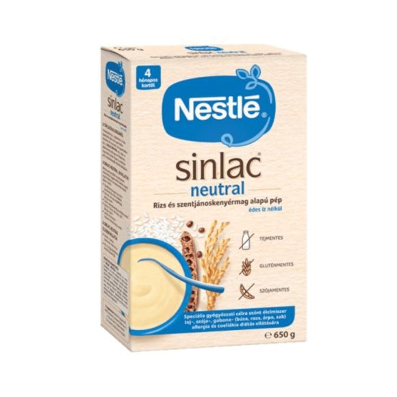 Nestlé Sinlac Neutral rizs- és szentjánoskenyérmag alapú pép édes íz nélkül 4 hó+ (650 g)