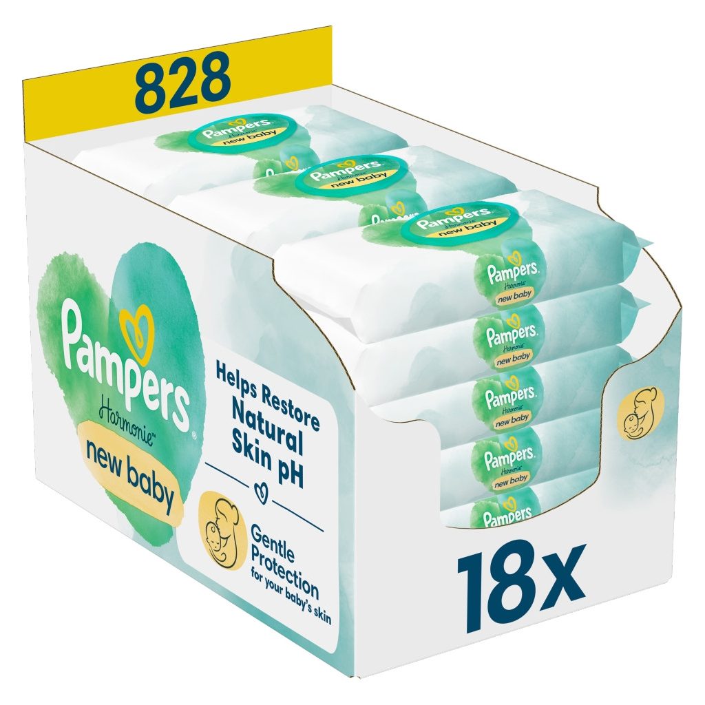 Pampers Harmonie New Baby Plastic Free műanyagmentes nedves törlőkendő (18x46 db)
