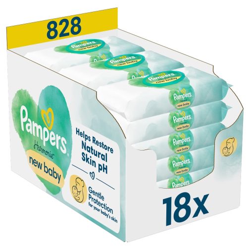 Pampers Harmonie New Baby Plastic Free műanyagmentes nedves törlőkendő (18x46 db)