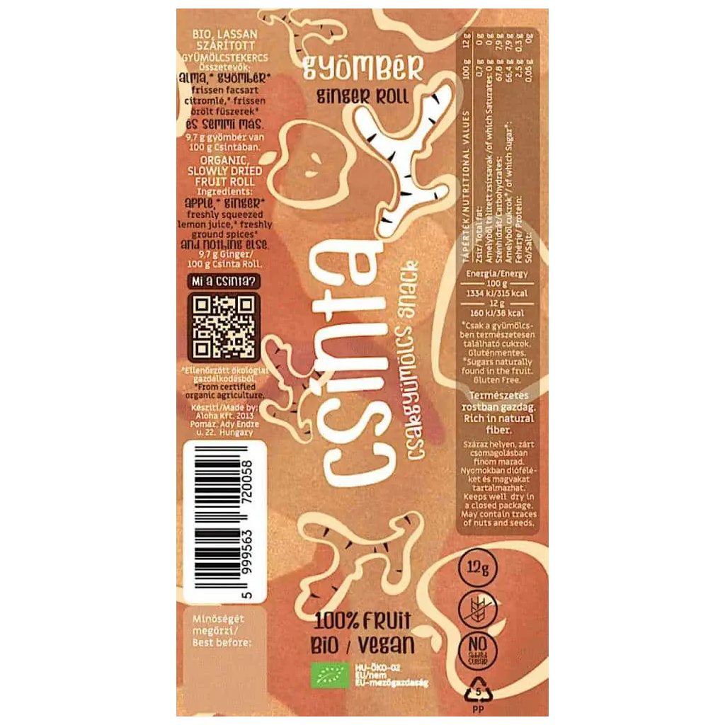 Csinta Bio Gyömbéres gyümölcs snack, 12g