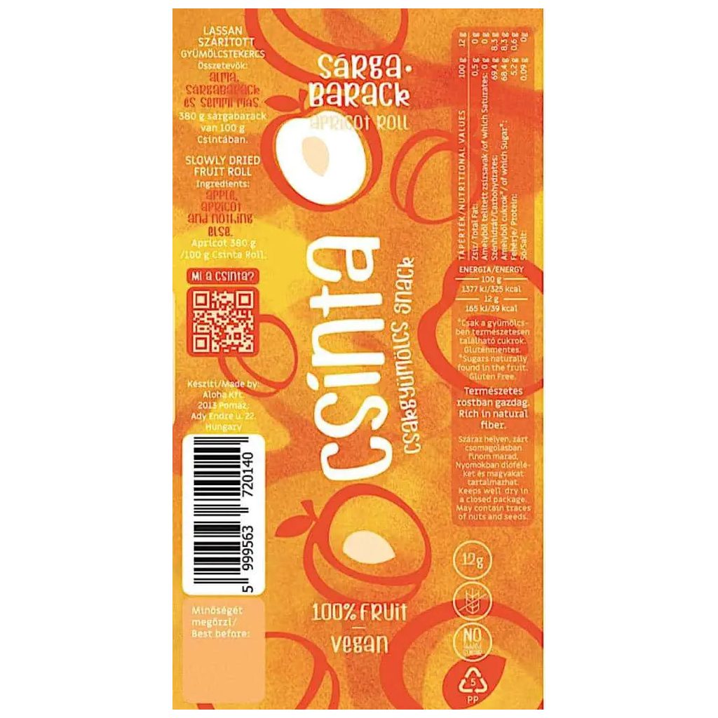 Csinta Sárgabarack gyümölcs snack, 12g