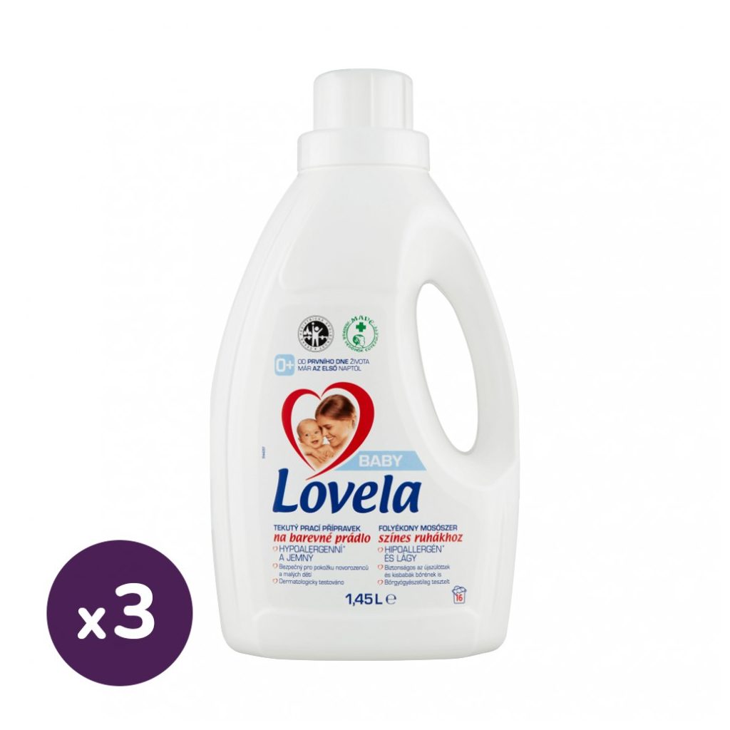 Lovela Baby hipoallergén folyékony mosószer színes ruhákhoz 3x1,45 liter (48 mosás)