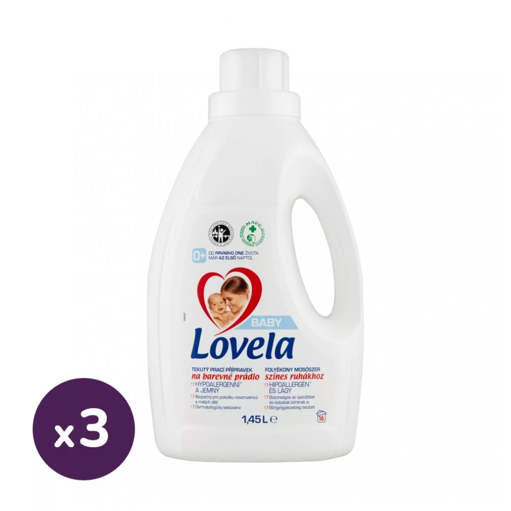 Lovela Baby hipoallergén folyékony mosószer színes ruhákhoz 3x1,45 liter (48 mosás)