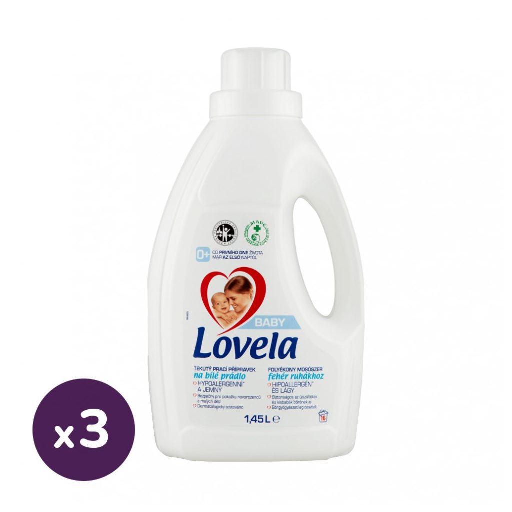 Lovela Baby hipoallergén folyékony mosószer fehér ruhákhoz 3x1,45 liter (48 mosás)