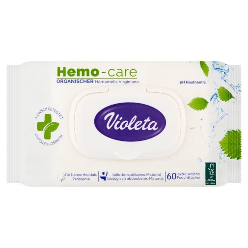 Violeta nedves toalettpapír, HemoCare, aranyeres tünetek kezelésének kiegészítésére (60 db)