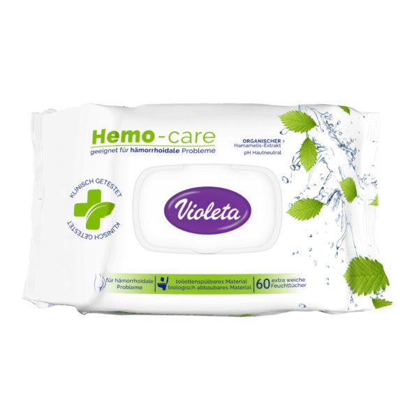 Violeta nedves toalettpapír, HemoCare, aranyeres tünetek kezelésének kiegészítésére (60 db)