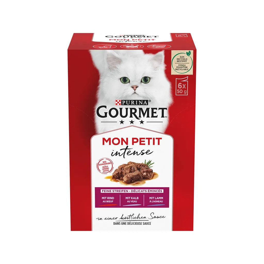 Purina Gourmet Mon Petit alutasakos macskaeledel marhával, borjúval és báránnyal (6x50 g)