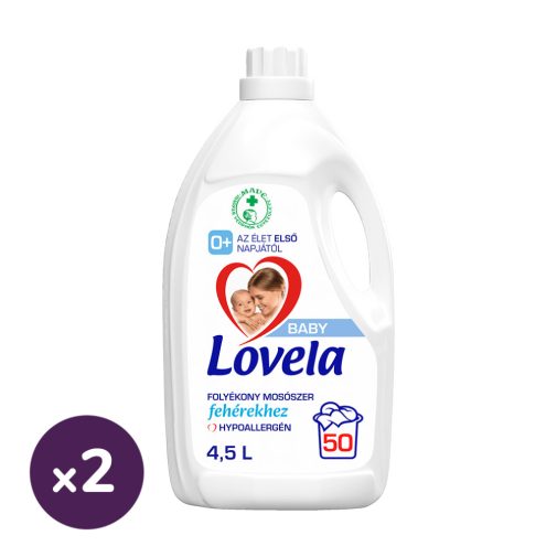 INGYENES SZÁLLÍTÁS - Lovela Baby hipoallergén folyékony mosószer fehér ruhákhoz 2x4,5 liter (100 mosás)