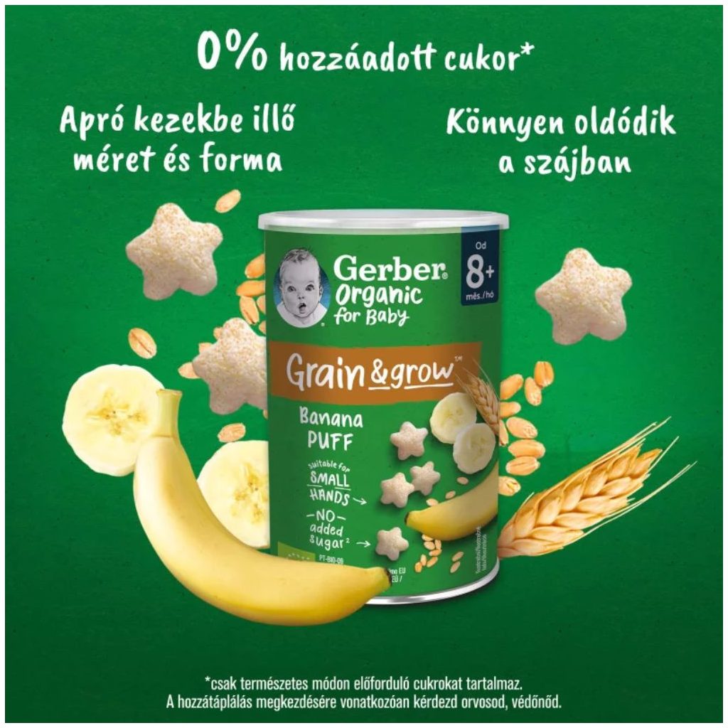 Gerber Organic bio banános gabona snack, 8 hónapos kortól (35 g)