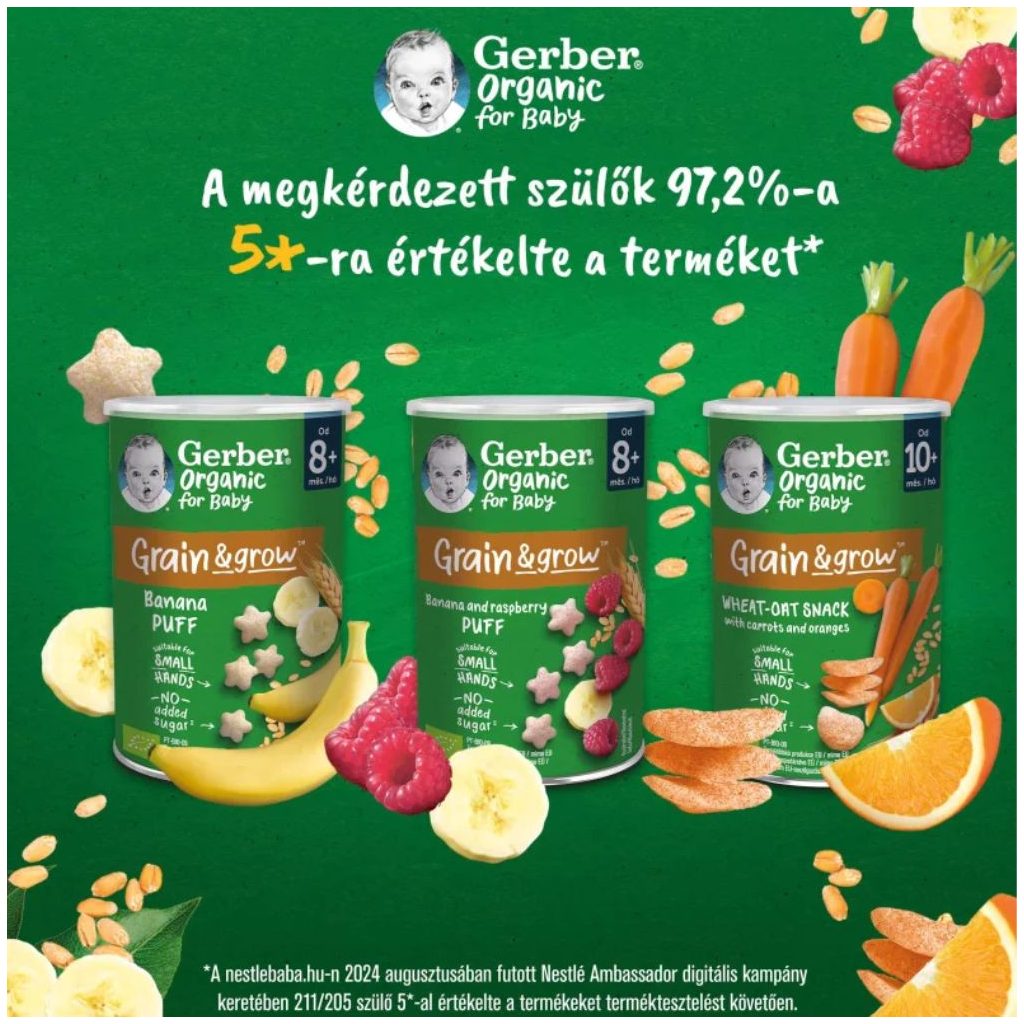 Gerber Organic bio banános gabona snack, 8 hónapos kortól (35 g)