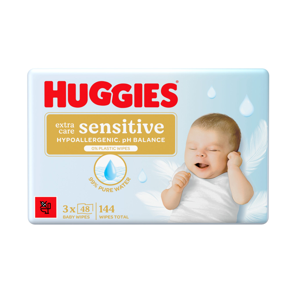 Huggies Extra Care Sensitive törlőkendő, 3x48 db