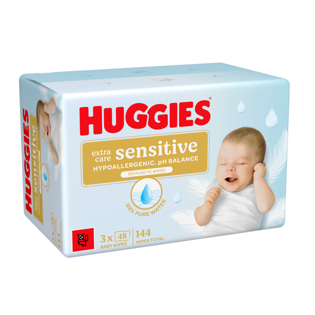 Huggies Extra Care Sensitive törlőkendő, 3x48 db