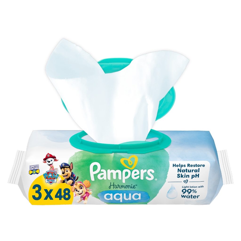 Pampers Mancs Őrjárat Harmonie Aqua Plastic Free műanyagmentes nedves törlőkendő (3x48 db)