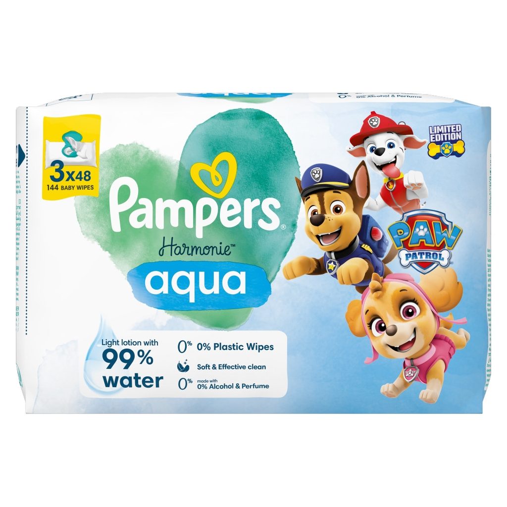 Pampers Mancs Őrjárat Harmonie Aqua Plastic Free műanyagmentes nedves törlőkendő (3x48 db)