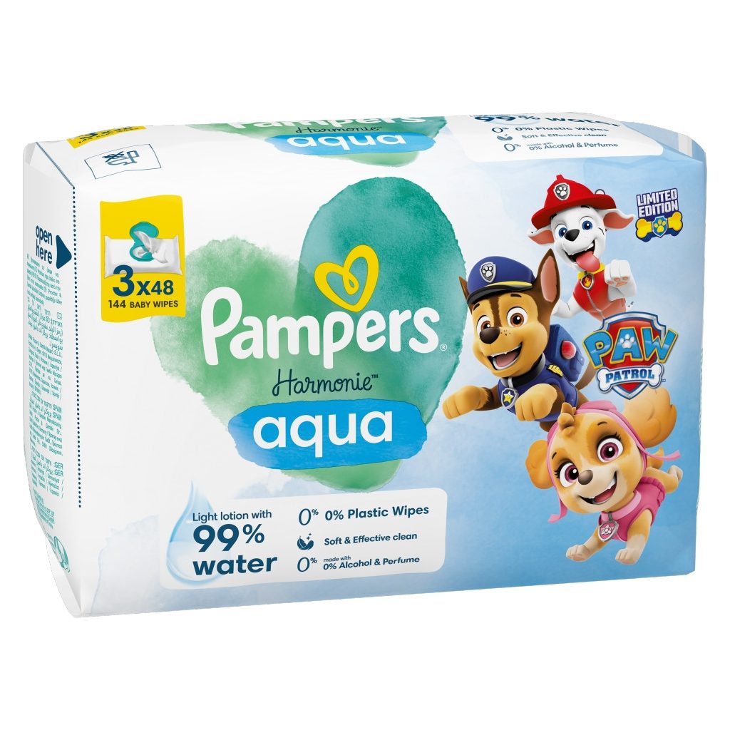 Pampers Mancs Őrjárat Harmonie Aqua Plastic Free műanyagmentes nedves törlőkendő (3x48 db)