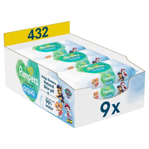 Pampers Mancs Őrjárat Harmonie Aqua Plastic Free műanyagmentes nedves törlőkendő (9x48 db)