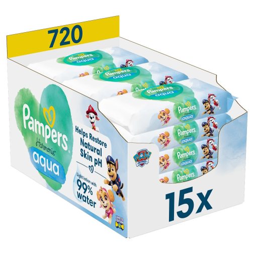 Pampers Mancs Őrjárat Harmonie Aqua Plastic Free műanyagmentes nedves törlőkendő (15x48 db)