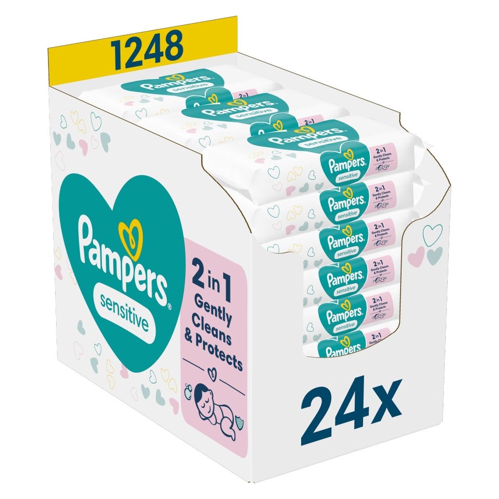 Pampers Sensitive műanyagmentes nedves törlőkendő (24x52 db)