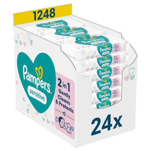 Pampers Sensitive műanyagmentes nedves törlőkendő (24x52 db)
