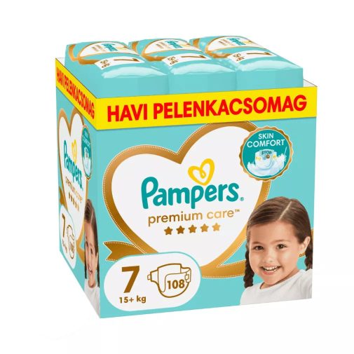 Pampers Premium Care pelenka 7, 15+ kg, HAVI PELENKACSOMAG 108 db