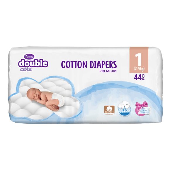 Violeta Double Care Cotton nadrágpelenka 1, 2-5 kg, 44 db (+ 20 db ajándék törlőkendő)