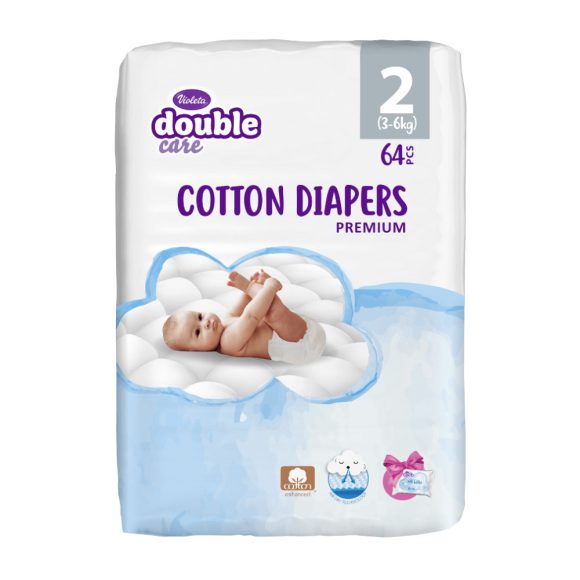 Violeta Double Care Cotton nadrágpelenka 2, 3-6 kg, 64 db (+ 20 db ajándék törlőkendő)
