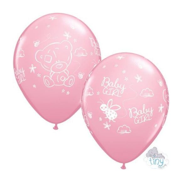 Rózsaszín Baby Girl Macis lufi, babaszületésre - 28 cm (6db)