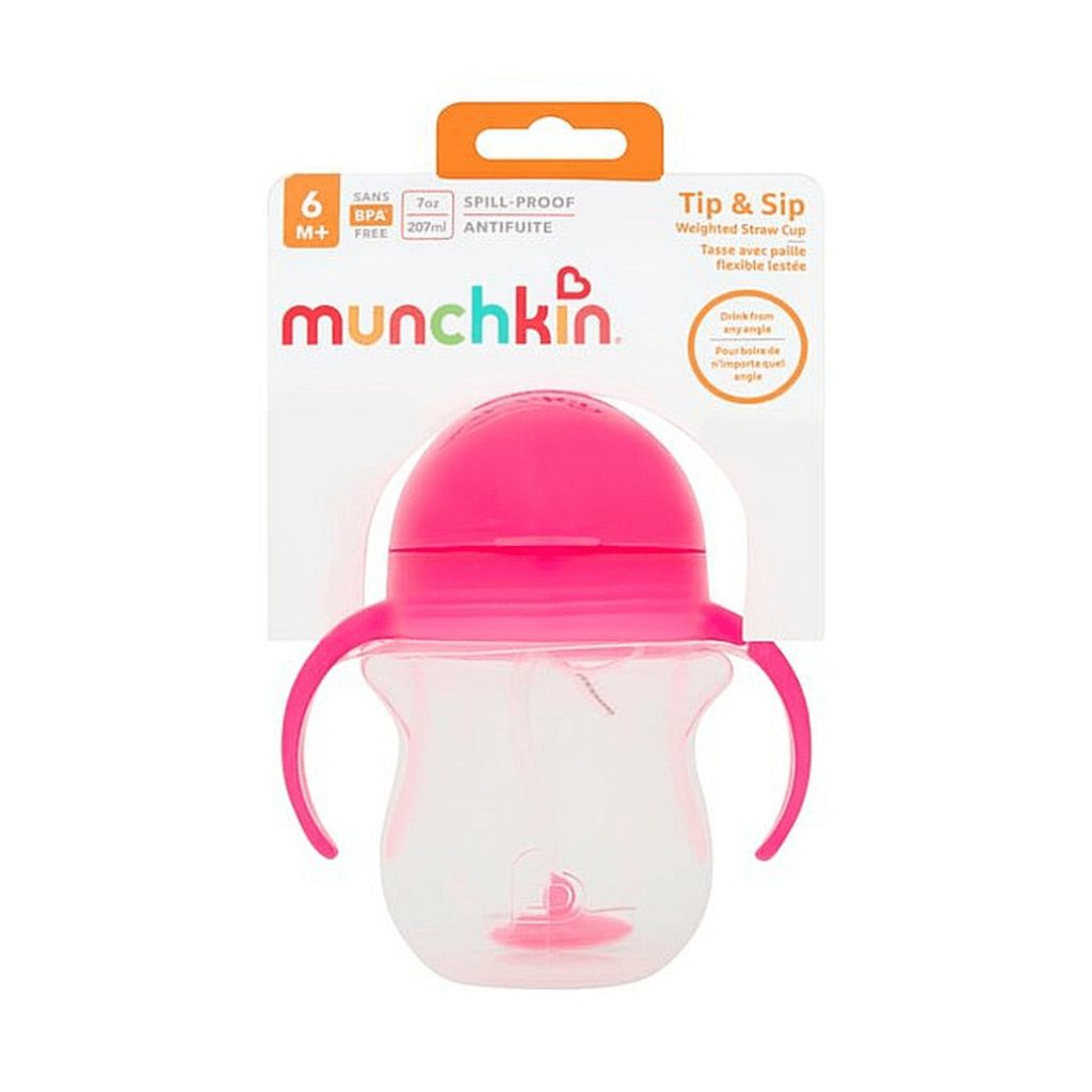 Munchkin Any angle súlyozott szívószálas itatópohár, 207 ml (rózsaszín)