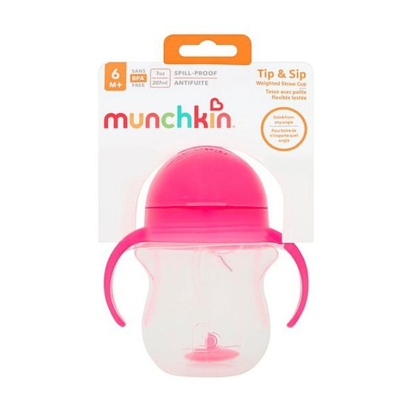 Munchkin Any angle súlyozott szívószálas itatópohár, 207 ml (rózsaszín)