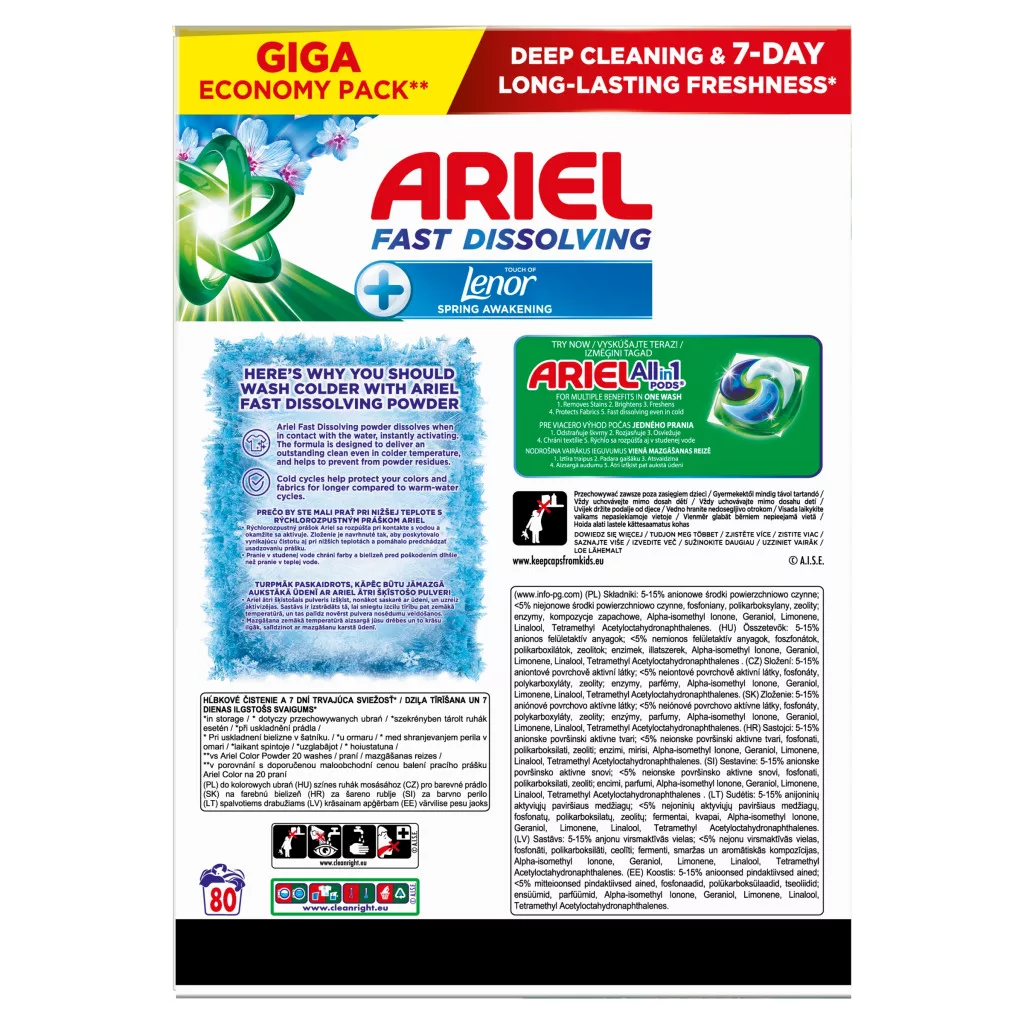 Ariel Touch Of Lenor Spring Awakening Mosópor 4,4 kg (80 mosáshoz)