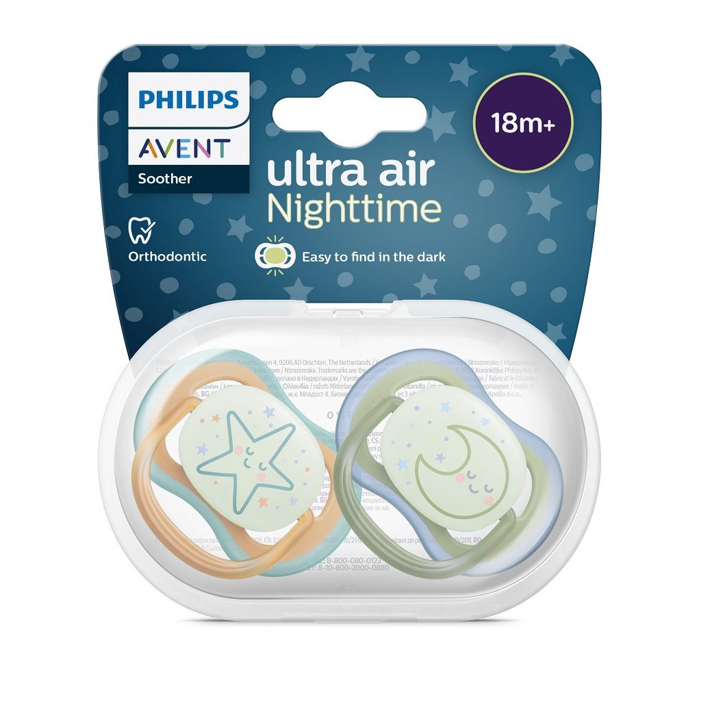 Philips Avent SCF376/23 Játszócumi Ultra air éjszakai 18hó+ neutral 2db (csillag-hold)