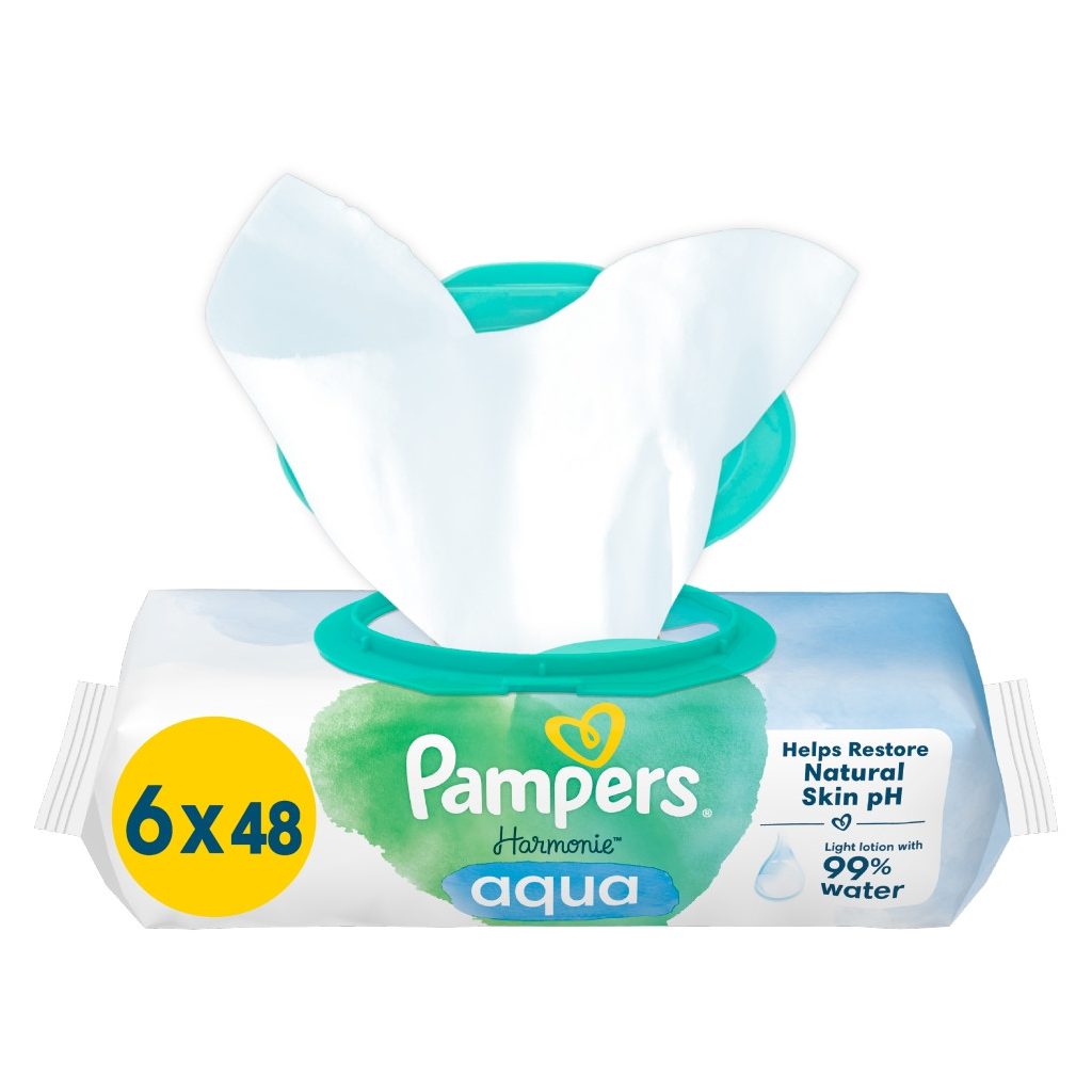 Pampers Harmonie Aqua Plastic Free műanyagmentes nedves törlőkendő (6x48 db)