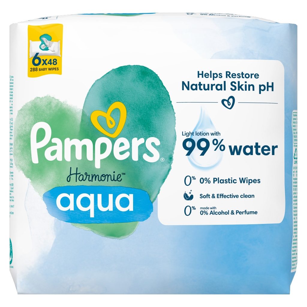 Pampers Harmonie Aqua Plastic Free műanyagmentes nedves törlőkendő (6x48 db)