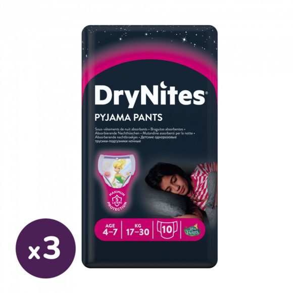 Huggies Drynites éjszakai pelenka, 4-7 éves korú lánynak, 17-30 kg, 3x10 db