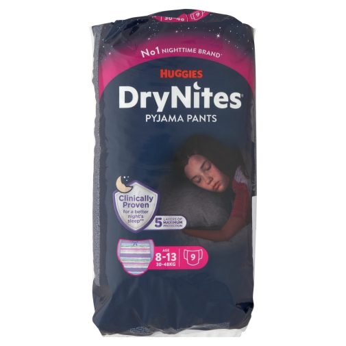 Huggies Drynites éjszakai pelenka, 8-13 éves korú lánynak, 30-48 kg, 9 db