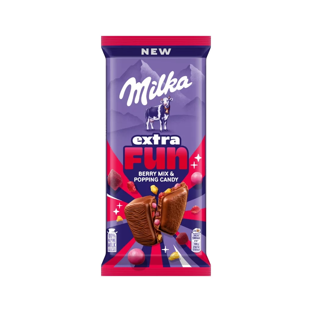 Milka ExtraFun bogyós gyümölcsös táblás tejcsokoládé 150 g