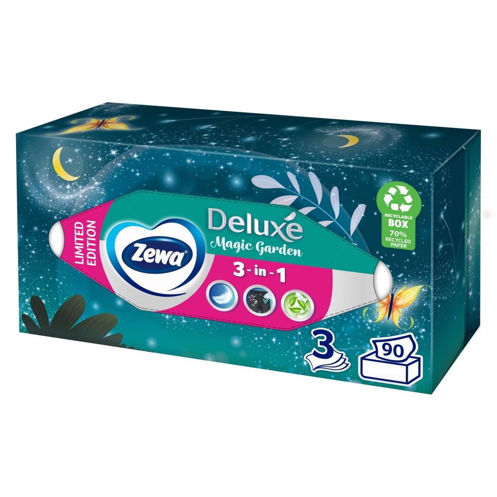 Zewa Deluxe Magic Garden dobozos illatmentes papír zsebkendő 3 rétegű (90 db)