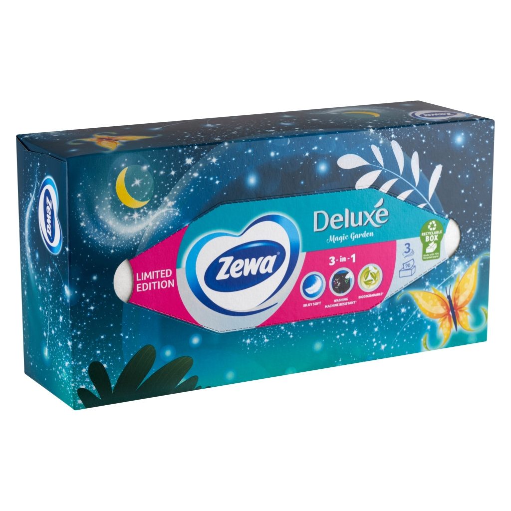 Zewa Deluxe Magic Garden dobozos illatmentes papír zsebkendő 3 rétegű (90 db)